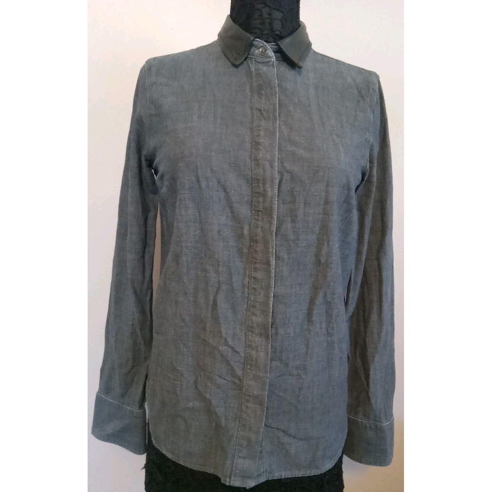 rag and bone Women Tinted‎ Resin Leather Collar Longsleeve Shirt Size S